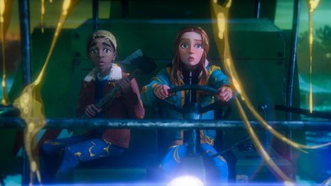 Lucas y Max en la serie animada de Stranger Things.