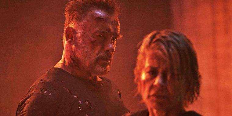 Linda Hamilton y Arnold Schwarzenegger en Terminator: Dark Fate de Tim Miller. Linda Hamilton y Arnold Schwarzenegger en Terminator: Dark Fate de Tim Miller.