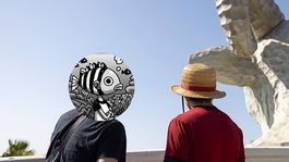 Eiichiro Oda junto a Iñaki Godoy en el set de filmación de la s2 de One Piece