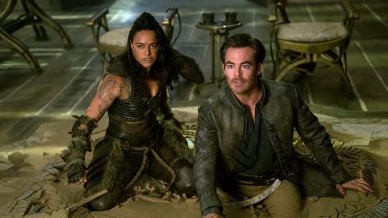Michelle Rodriguez y Chri Pine como la b&aacute;rbara Holga Kilgore y el bardo Edgin Darvis.