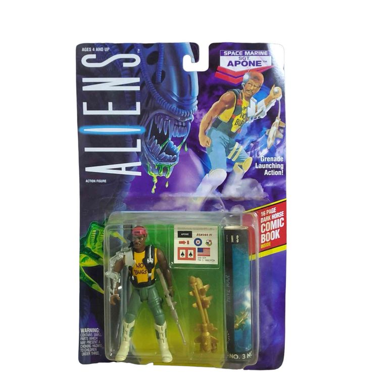 La figura de acción del Sargento Apone con sus distintas armas para hacer frente a los xenomorfos. La figura de acción del Sargento Apone con sus distintas armas para hacer frente a los xenomorfos.