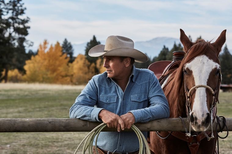 Kevin Costner durante el rodaje de Yellowstone.