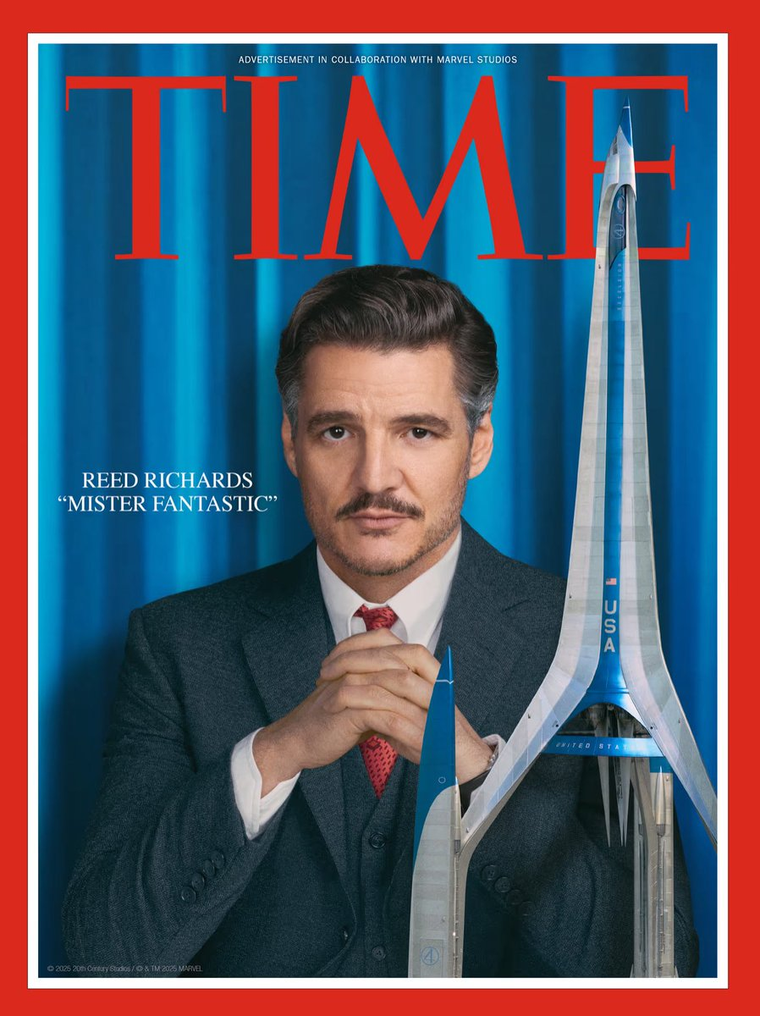 Pedro Pascal como Reed Richards en la portada de la revista TIME. Pedro Pascal como Reed Richards en la portada de la revista TIME. 