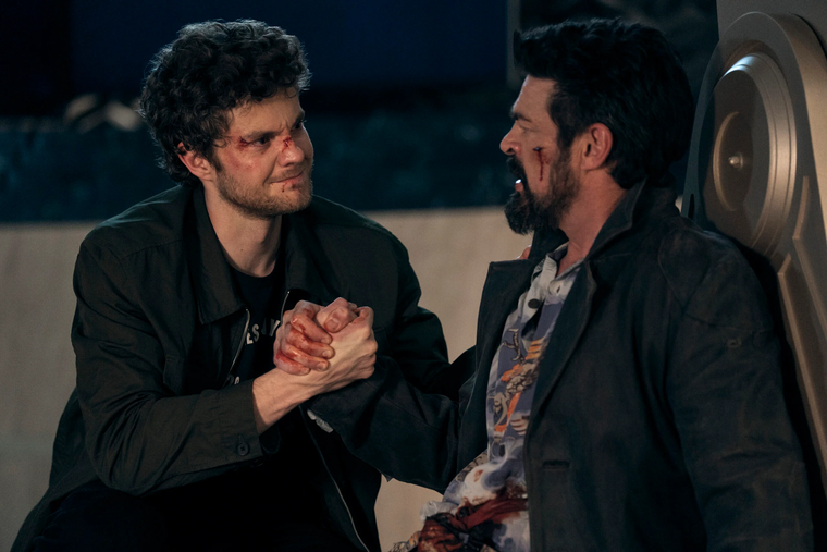 Jack Quaid y Karl Urban como Hughie y Butcher. Jack Quaid y Karl Urban como Hughie y Butcher.