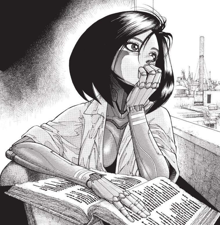 Alita en el manga original publicado en los 90. Alita en el manga original publicado en los 90.