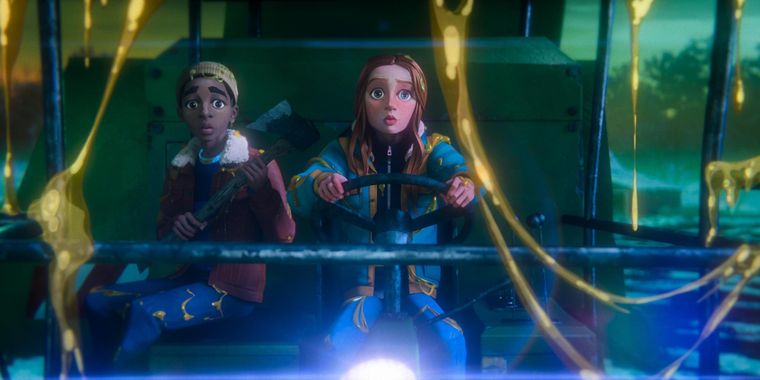 Lucas y Max en la serie animada de Stranger Things.