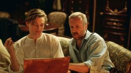 Leonardo DiCaprio y James Cameron en el set de Titanic