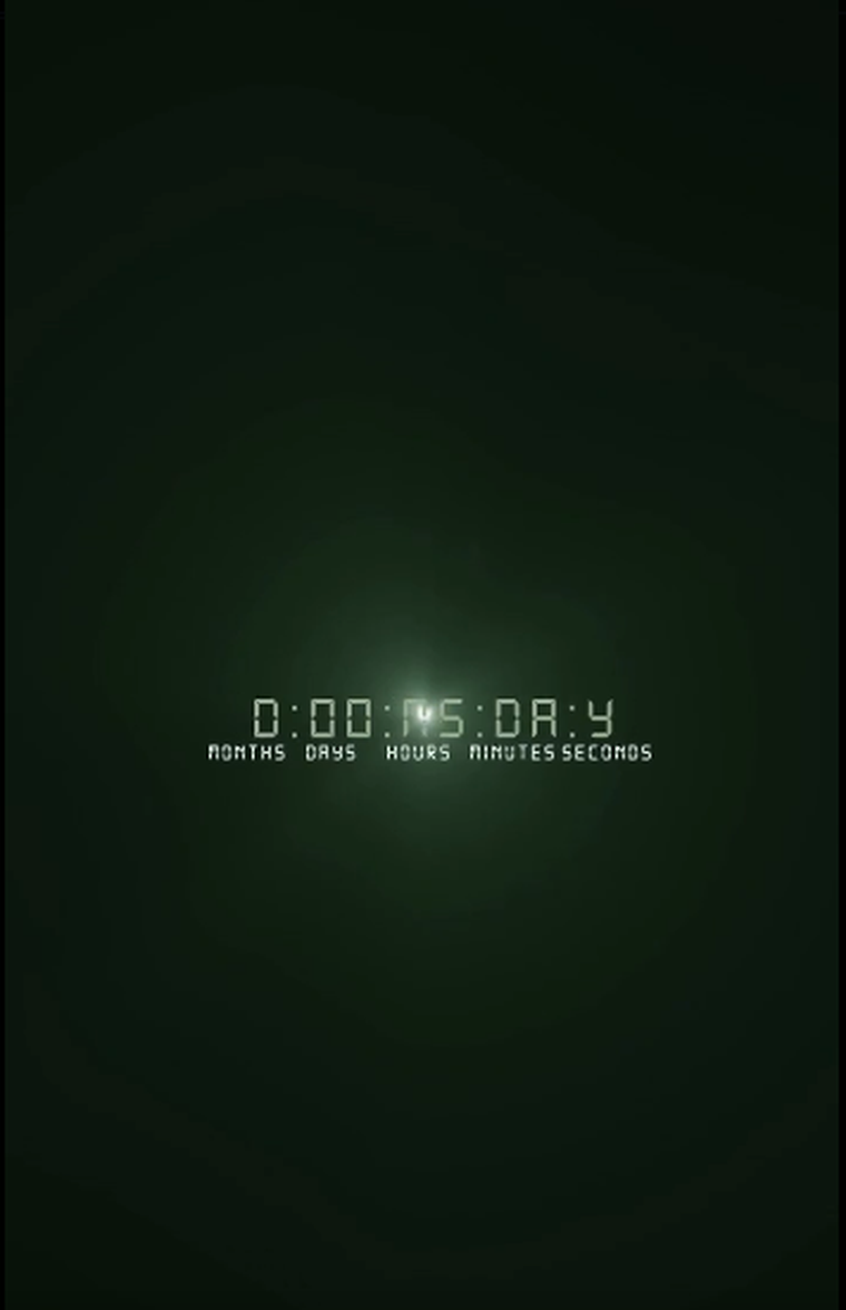 La palabra 'Doomsday' se puede leer en la cuenta regresiva. La palabra 'Doomsday' se puede leer en la cuenta regresiva. 