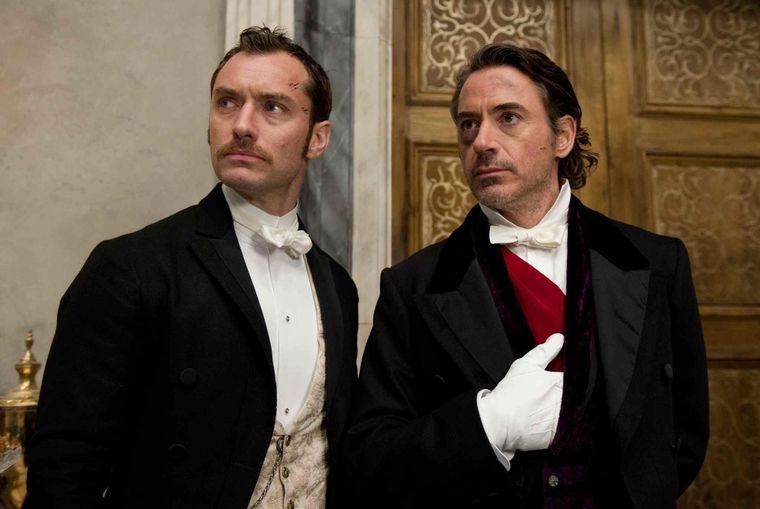 Jude Law y Robert Downey Jr. en Sherlock Holmes: A Game of Shadows.
