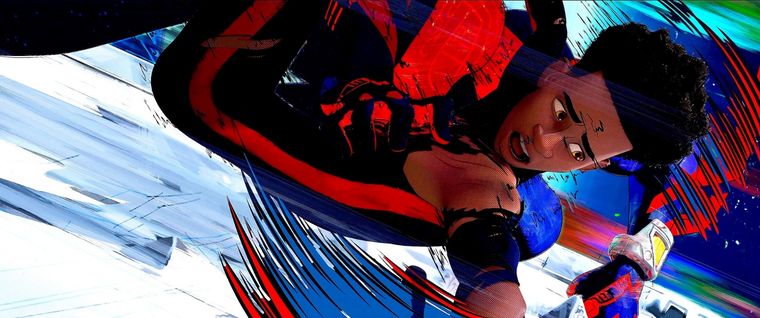 MIles durante el choque con Miguel OHara en Across the Spider-Verse