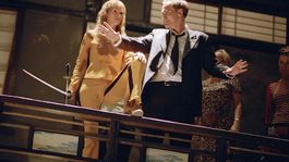 Uma Thurman y Quentin Tarantino durante el rodaje de Kill Bill.