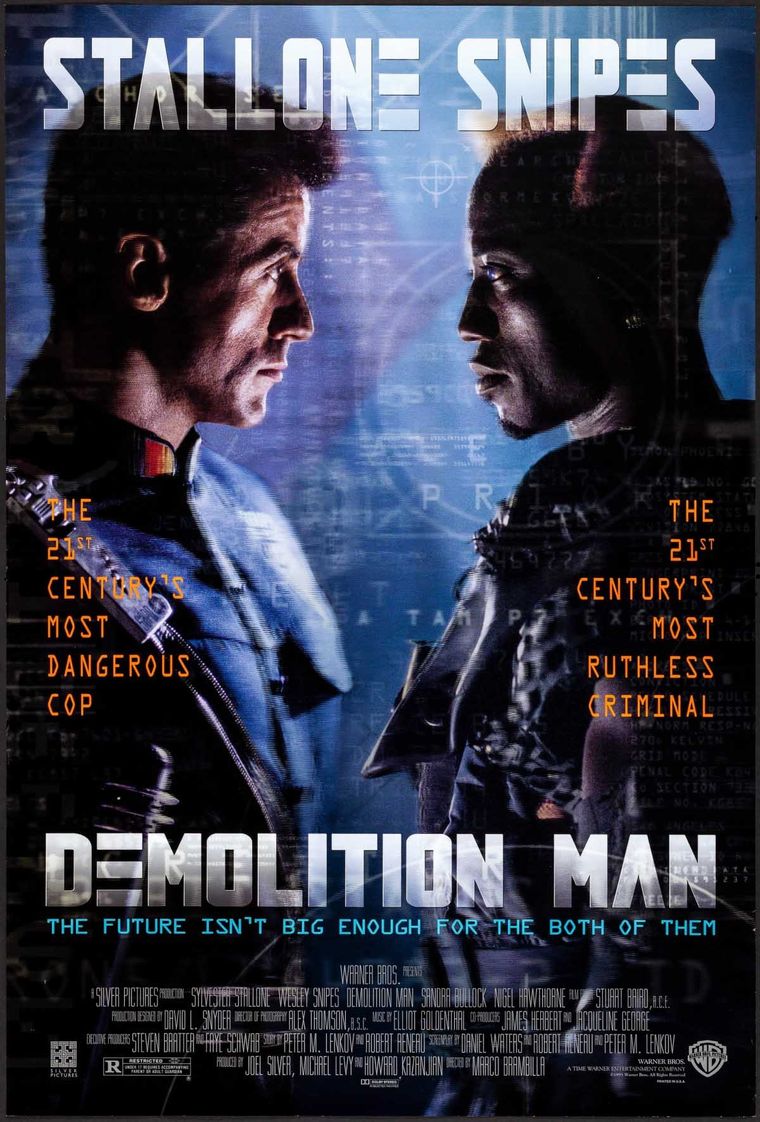 Sylvester Stallone y Wesley Snipes frente a frente en el recordado póster de Demolition Man. Sylvester Stallone y Wesley Snipes frente a frente en el recordado póster de Demolition Man.