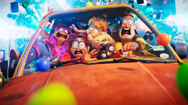 Los Mitchell huyendo de los ejércitos de robots comandados por la IA rebelde PAL. Los Mitchell huyendo de los ejércitos de robots comandados por la IA rebelde PAL.