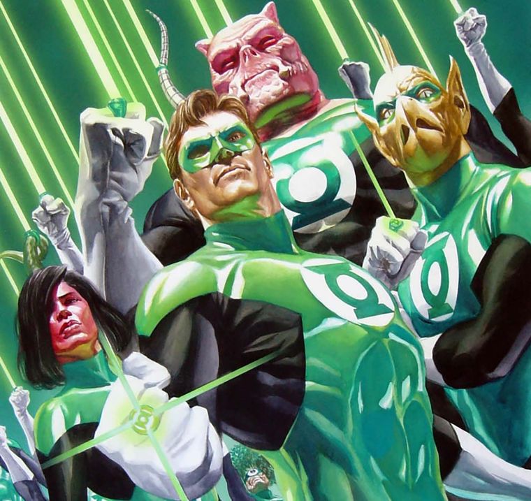 Hal Jordan junto a otros importantes miembro del cuerpo de Linter Verde