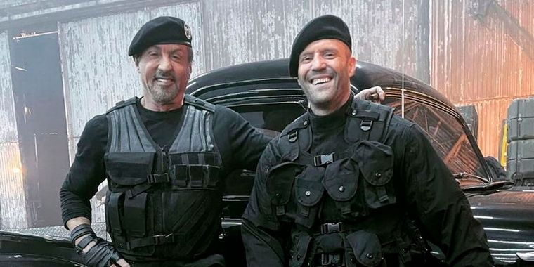 Sly y Jason durante el rodaje de la nueva de The Expendables.