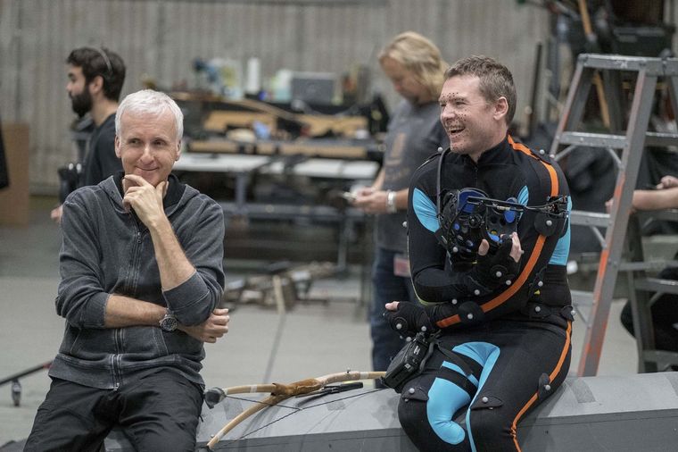 James Cameron y Sam Worthington en el rodaje de Avatar 2