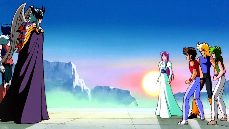 Lucifer se presenta ante Saori y los demás. Lucifer se presenta ante Saori y los demás.