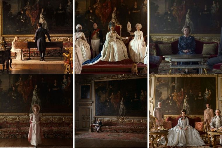 Arriba de izq. a der.: Orgullo y prejuicio, Bridgerton, The Crown Abajo de izq. a der.: Emma, Barry Lyndon, La reina Charlotte: Una historia de Bridgerton Arriba de izq. a der.: Orgullo y prejuicio, Bridgerton, The Crown Abajo de izq. a der.: Emma, Barry Lyndon, La reina Charlotte: Una historia de Bridgerton